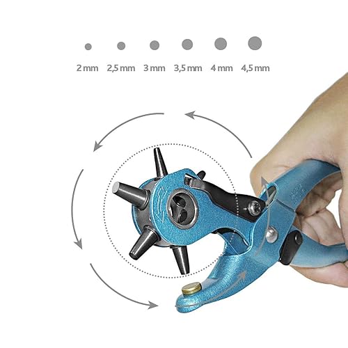 S&R Revolver-Lochzange, MADE IN GERMANY, als Gürtel-Lochzange/Leder-Locher, für Uhrenarmbänder, Gurte, Karton, Stoff, 6 auswechselbare hochpräzise Lochpfeifen in den Größen 2/2,5/3/3,5/4/4,5 mm - Cheap-Us