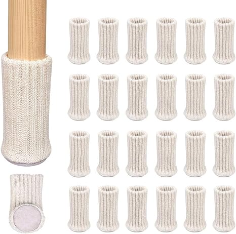 Ezprotekt Möbelsocken, 24er-Pack, Gestrickte Möbelfüße, Stuhlbeinschoner, Stuhlbeine, rutschfeste Möbelschuhe, Vermeiden Kratzer und Lärm, Passend für Stuhlbeine von 1 bis 2 Zoll, Schwarz, Rund - Cheap-Us
