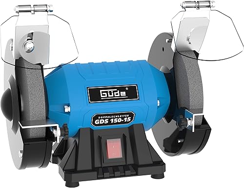 Güde Doppelschleifer GDS 150-15 (250 W, 2980 1/min Motordrehzahl, Grob- & Feinschleifscheibe 36|60 K, 150 mm ø, stabiler Maschinenfuß, kugelgelagerte Schleifachsen, verstellbare Arbeitsauflagen), Blau - Cheap-Us