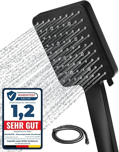 Newentor Duschkopf, Handbrause Duschkopf Großer, Wassersparender Duschkopf Hochdruck, Duschkopf Eckig mit 6 Strahlarten (Duschkopf ohne Schlauch),Matteschwarz - Cheap-Us