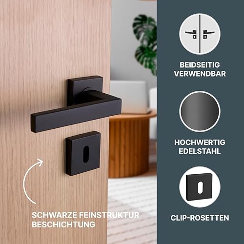 Aperit Türgriff: Edelstahl Türklinke Paar mit Profilzylinder Rosetten auf Quadrat Rosetten - Drückergarnitur für Innentüren – Eckig Modern 49.334.01 - Cheap-Us