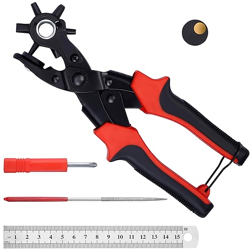 Kurtzy Drehbare Lochzange für Leder - 6 verschiedene Größen - Gürtellochzange Lochstanzer Set - Robustes Werkzeugset zum Stanzen von Uhrenarmbändern Schuhen Sätteln - Cheap-Us