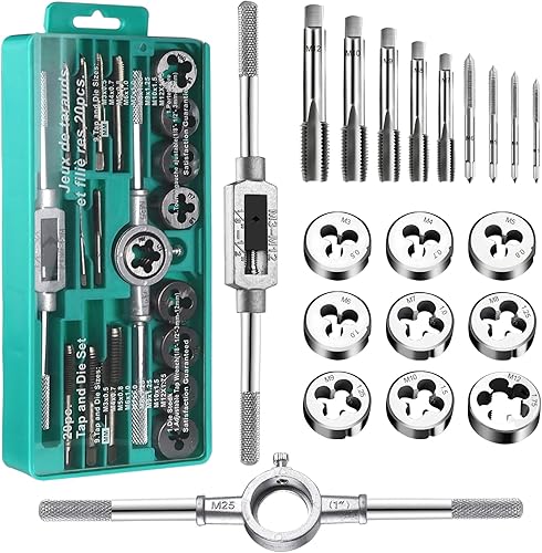 Gewindeschneider Gewindebohrer Werkzeug Set M3 - M12 Feingewindeschneider Tap and Die Set 20 Tlg Gewindeschneidmaschine Zoll Profi Windeisen Metrisch mit Bohrer Gewindeschneidsatz Feingewinde - Cheap-Us