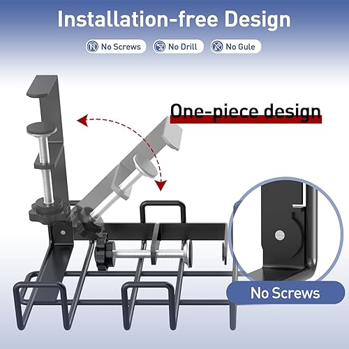 WELDUN Kabelkanal Schreibtisch, Kabelmanagement Ohne Bohren, Metall-Kabel-Organizer für Drahtmanagement, Klemmbar Kabelkorb mit Kabelclips und Bindern, schwarz, 1 Stück - Cheap-Us