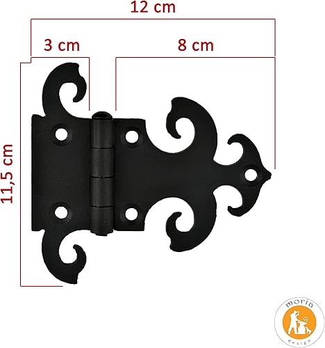 MORIA DESIGN Kreuzgehänge 2,5 x 120 x 115 mm | Scharniere für Kommoden, Möbel Schränke, Holzmöbel, Türen Möbel, kleine Fensterläden | Pulverbeschichtet | Schwarz - Cheap-Us