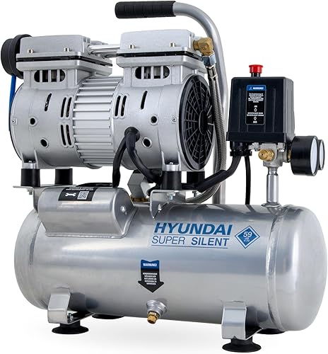 HYUNDAI Silent Kompressor SAC55751 | 6L Kessel, 8bar, ölfrei | 0.55kW / 0.75PS | Ansaugleistung 93 L/Min | klein, kompakt, tragbar | 59dB Luftkompressor leise, Flüster-Kompressor - Cheap-Us