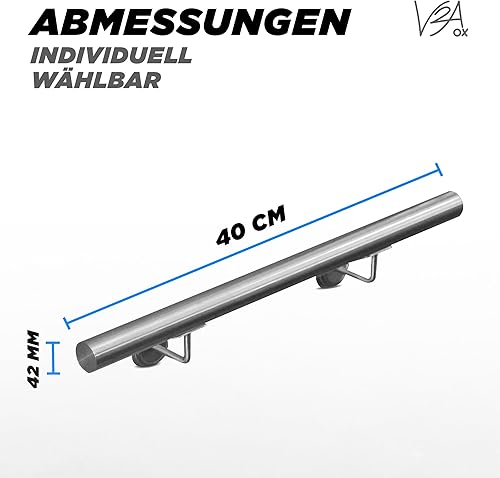 V2Aox Handlauf Treppengeländer aus Edelstahl, Durchmesser: 4,2 cm, Rostfrei & Wetterfest, Inklusive Montagematerial, Halter, Länge: 100 cm - Cheap-Us