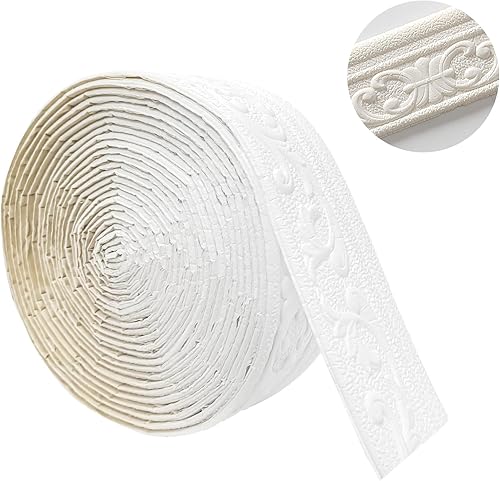YushengTai Zierleisten Selbstklebend Weiß, Bordüre Selbstklebend 10m x 8cm x 4mm, Stuckleisten Wand Tapetenbordüre, Anti-Kollisions Fliesen Bordüre Wasserdicht Wandbordüre für Linien, Decken, Ecken - Cheap-Us
