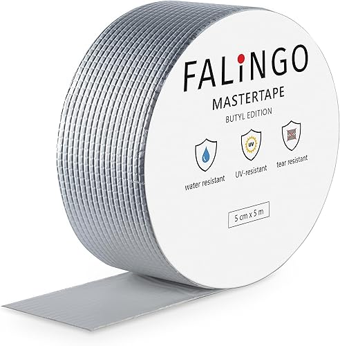FALINGO Wasserdichtes Klebeband, Butylband, Butyl Klebeband, Dichtband, Abdichtband, Dichtungsband, Unterwasser Klebeband für Dach, Wand, Fenster, Rohre, Boden, Butylkautschuk (5 cm x 5 m) - Cheap-Us