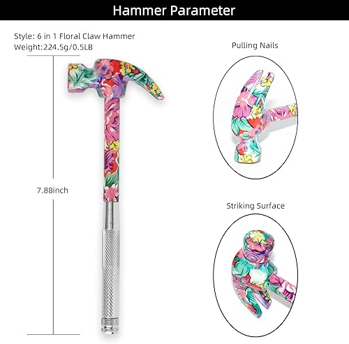 6 in 1 Hammer & Schraubendreher Werkzeug Multitool Set Klauenhammer mit Anti-Rutsch-Griff Griff Schlitz/flacher Kopf Kreuzschlitzschraubendreher Nagelabzieher Bestes Geschenk (rosa) - Cheap-Us