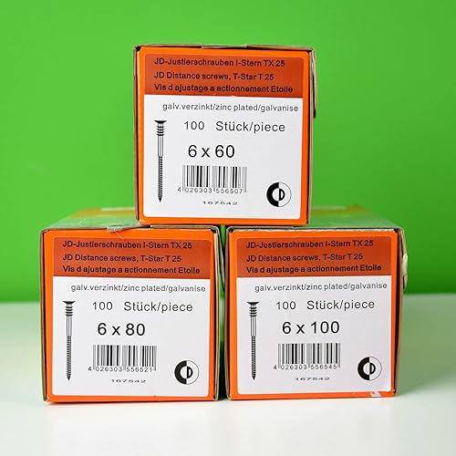 Justierschrauben Torx JD79 Dresselhaus - Distanzschrauben mit Senkkopf - inkl. T25 Bit - hell verzinkt (100, 6x60 mm) - Cheap-Us