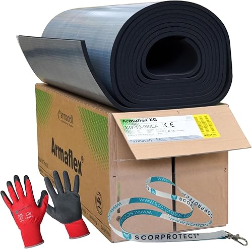 Armaflex Armacell original XG Kautschuk Platten selbstklebend + rote Handschuhe (schwarz, Isolierstärke 13 mm, 1000 x 8000 mm) - Cheap-Us