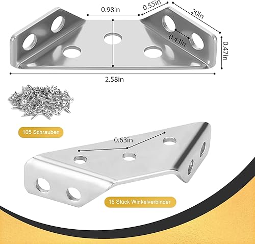 MOKIDO 30 Stk Winkelverbinder mit 210 Schrauben, Edelstahl Eckverbinder, eckwinkel für Holzregale Schränke Tische Stühle Möbelbefestigung - Cheap-Us