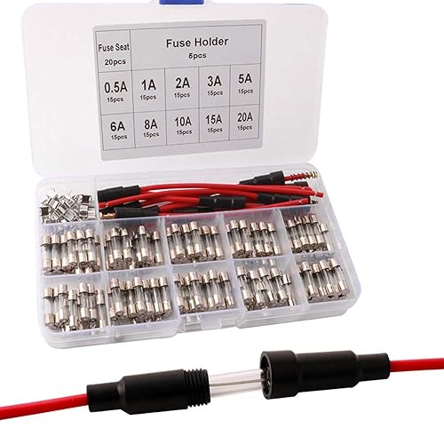 QitinDasen 150Pcs Professionell 5 X 20mm Auto Glasrohrsicherungen, Schnelle Schlag Glassicherung, Fast Schlag Glas Sicherungen, mit 20Pcs Sicherungssitz und 5Pcs AGC Sicherungshalter - Cheap-Us