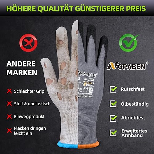 Nopaben 6Paar Arbeitshandschuhe herren - montagehandschuhe mit optimaler Griffigkeit & feinem Tastgefühl, ölresistent und atmungsaktiv, Industrie-Schutzhandschuhe für Mechanik und Werkstatt, GröÃŸ - Cheap-Us
