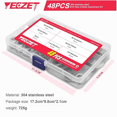 Yeezet M4 M5 M6 Schrauben und Muttern Sortiment aus 304 Edelstahl, 620 Stück Sechskantschrauben Unterlegscheiben Federringe & Muttern Kit - Cheap-Us