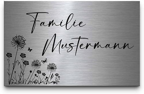 Edelstahl Schilder Gravur ab 8x5 cm | Namensschilder Briefkastenschilder selbstklebend oder mit Bohrung - Klingelschild Türschild personalisiert für Haustür o. Briefkasten - Metallschild wetterfest - Cheap-Us