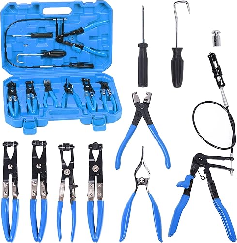 Glarks 9-teiliges blaues flexibles Schlauchklemmen-Set, lange Reichweite, Federdrahtclip-Zange, Schlauchklemmen-Entferner-Set für den Ersatz von Kraftstoff, Öl, Wasserschlauch - Cheap-Us