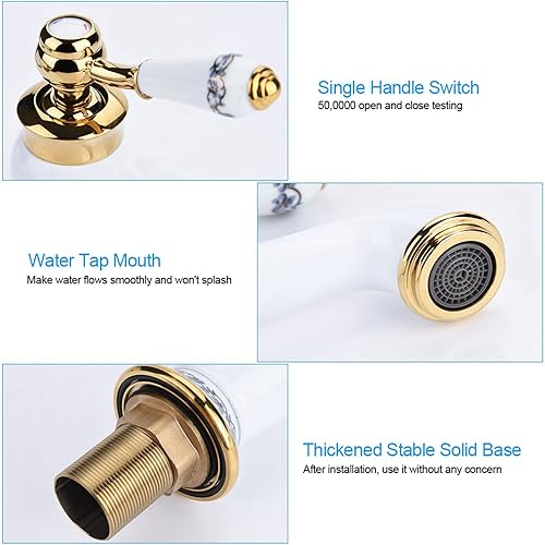 G1/2' Antikes Messing Mischbatterie Wasserhahn Waschbecken Bad Armatur Bronze Heißes Kaltes Wasser Einhebelmischer Keramik Vintage Floral für Waschtischarmatur Badezimmer Haus Dekoration - Cheap-Us