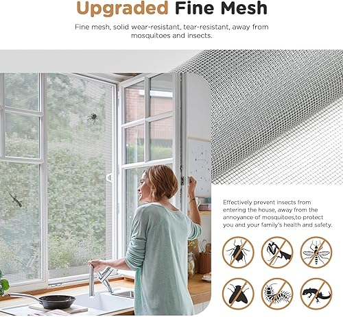 arvioo Fliegengitter Fenster, Insektenschutz Fenster für eine Insektenfreie Zone im Wohnbereich, Fliegengitter Spannrahmen ohne Bohren, Fiberglasgewebe & Alurahmen, Einbautiefe 12 mm (Weiß, 120x140cm) - Cheap-Us