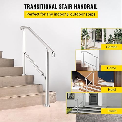 Happybuy Treppengeländer 3 Stufen, Hauseingang Handlauf Edelstahl mit Pfosten, Verstellbare Eingangsgeländer Silber, Winkel Einstellbare Treppengeländer Außen und Innen, 1 bis 3 Stufiges Geländer 1 m - Cheap-Us