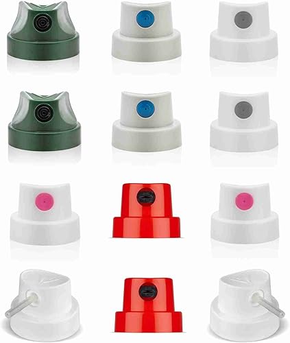 KLAMOTTEN STORE Sprühkopf Aufsatz für Spraydose Farbspray 12 Ersatzcaps Designer Skinny bis Fatcap, für saubere Linien schnelles Füllen, Spritzeffekte, Kalligrafie - Cheap-Us