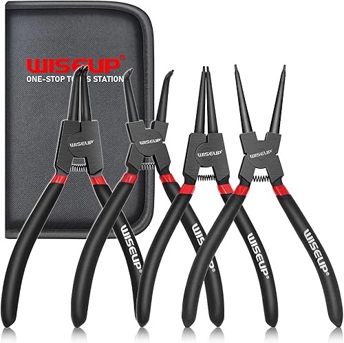 WISEUP Sicherungsringzangen, 170mm Gerade interne und externe Sprengringzangen, industrieller Kohlenstoffstahl, Anti-Rutsch und Anti-Schweiß ergonomische Griff (4PCS Sicherungszange) - Cheap-Us