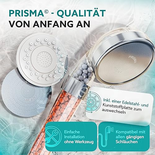 PRISMA Duschkopf für ein einzigartiges Duscherlebnis - Mehr Wasserdruck, Wassersparend, 3 Funktionen mit Filter, Regendusche Handbrause Brausekopf Massage - Cheap-Us
