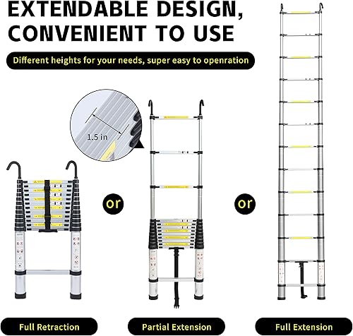 NORTHERN STONE Teleskopleiter 2,6 m Mehrzweck-Aluminium-Bodenleiter ausziehbar, zusammenklappbar und tragbar, max. Belastung 150 kg, verstellbare Stufe, EN131 - Cheap-Us