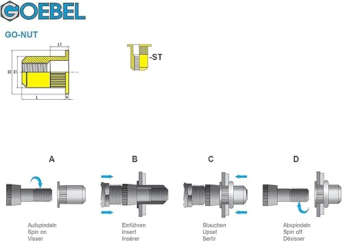 GOEBEL® - 250 x Blindnietmuttern Nietmuttern M6 Stahl verzinkt (Ø x L) 8,9 x 14,5 mm Blindmuttern Flachkopf Rundschaft gerändelt Schaftende offen Einziehmutter Einnietmuttern GO-NUT - Cheap-Us
