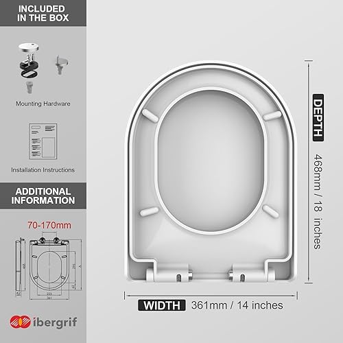 Ibergrif WC Sitz mit Absenkautomatik-D Toilettendeckel Einfache Montage und Sauber,Klodeckel Quick-Release-Funktion,Antibakterielle,Passend für die Meiste Toilette,Belastbarkeit von 150kg,Weiß,M41001 - Cheap-Us