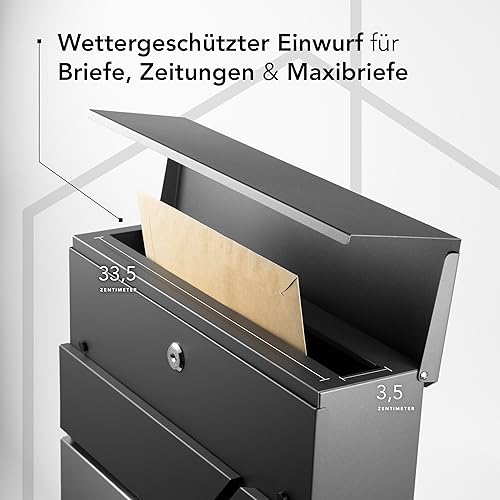 NewHabitat I Moderner Briefkasten Anthrazit mit Zeitungsfach - Wandbriefkasten personalisiert mit Edelstahl Namensschild und Hausnummer Gravur I Rostfrei und UV-beständig, inkl. Montagematerial - Cheap-Us
