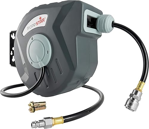 Poppstar Druckluftschlauchtrommel (Schlauch: 10m + 1m, Innendurchmesser 5/16'(8x12mm), 3/8'BSPT), Schlauchtrommel mit Automatik Aufroller für Druckluft Schlauch Grau - Cheap-Us