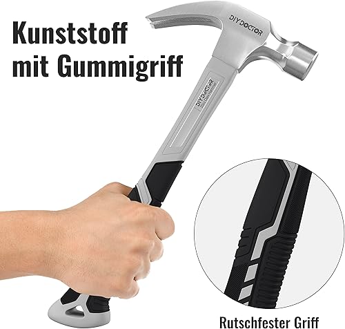 DIY Doctor Schwerer Zimmermannshammer – 20oz Hammer aus geschmiedetem Stahl mit rutschfestem TPR-Griff – 567g Gerader Klauenhammer für Heimwerker und Bauprojekte - Cheap-Us