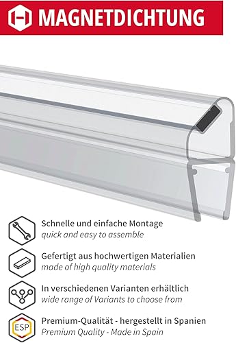 Gedotec Magnet-Duschlippendichtung für Duschtüren wasserabweisend | 1 Paar Profil-Dichtung 180° | Länge: 2 m | Duschdichtung 6mm - 8mm| Türdichtung PVC Transparent | Duschkabinen Dichtungen Duschwand - Cheap-Us