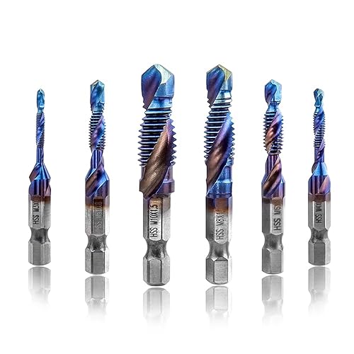 Treki 6 Stück Kombi Gewindeschneider Bit Set M3 M4 M5 M6 M8 M10, Manuell Gewindebohrer Set, Spiralgewindebohrer mit 6,35mm für Akkuschrauber, HSS Handgewindebohrer Maschinengewindebohrer Bits Satz - Cheap-Us