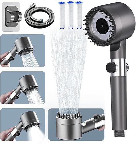 Duschkopf mit Schlauch, Duschbrause mit Schlauch 1,5M, Duschkopf Wassersparend mit Filter, 3+1 Strahlarten Sparduschkopf Handbrause Dusche für Hartes Wasser, Filter Shower Head - Cheap-Us