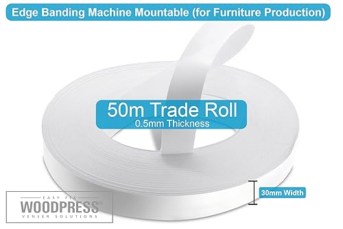 WoodPress® 22mm Perlweiß Melamin Kantenumleimer mit Schmelzkleber – 50m Industrielle Rolle – Einfaches Aufbügeln für Heimwerker - Cheap-Us