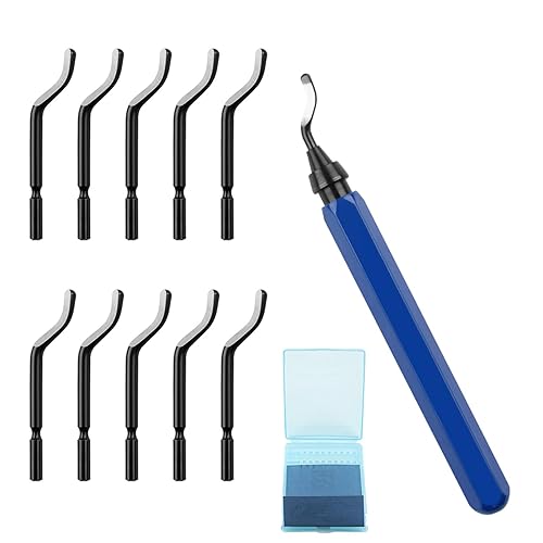 Dadabig 1 Set Entgrater Werkzeug Universal, Handentgrater mit 10 Stück 360 Grad Rotierender Klinge Schneidwerkzeug und 1 BS1010 Metallgriff, Entgratklinge für Stahl Aluminium Kunststoff Edelstahl - Cheap-Us