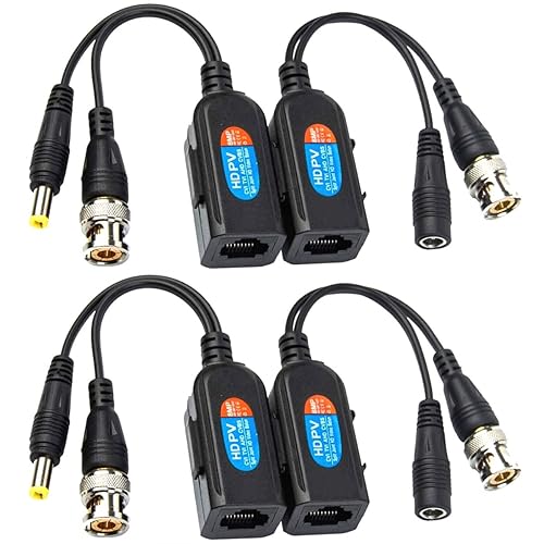Greluma 4 Stk Balun HD Cat5 RJ45 zu BNC Video Baluns Transceiver Passiv mit Stromanschluss für 1080P 3MP 4MP 5MP 8MP HD-CVI/TVI/AHD/CVBS / 960H Kamera - Cheap-Us