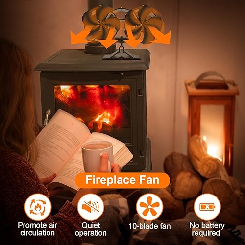 weareok Ofenventilator Kamin Ventilator Kaminventilator Kaminbesteck Lüfter für Kaminofen Holzofen Pelletofen ohne strom Leiser Betrieb mit Thermometer Wärmebetriebener Ventilator (Doppelköpfig) - Cheap-Us