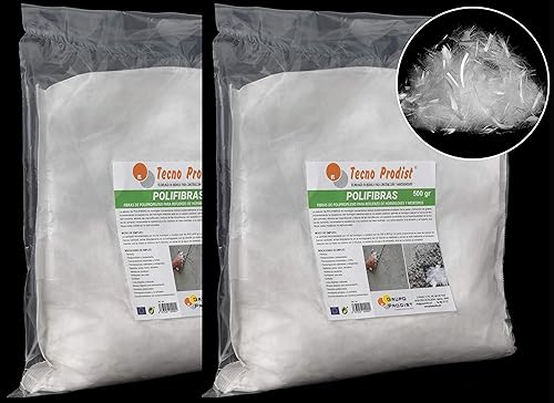 POLYFASERN von Tecno Prodist, Fasern 12 mm für Beton, Mörtel oder Gips - Polypropylen (Pp) - Verstärkung und Widerstand, verhindert Rissbildung - Homogene Verteilung der Mischung (2 Beutel 500 gr) - Cheap-Us