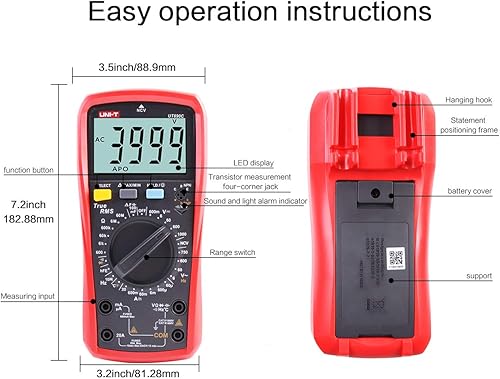 UNI-T UT58A Digital Multimeter Auto Range Multi Tester zum Messen von Gleich(DC) - und Wechsel(AC)-Spannung, Strom, Dioden sowie Widerstand Meter mit LCD Hintergrundbeleuchtung - Cheap-Us