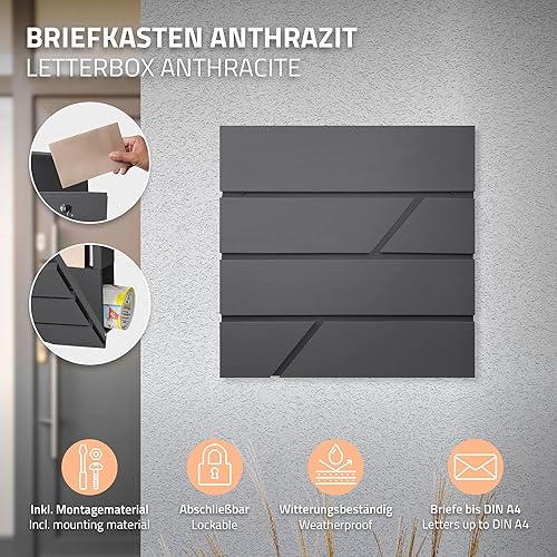 ECD Germany Standbriefkasten mit Zeitungsfach, Briefkasten mit Pfosten, Standfuß freistehend, Briefkastenanlage Briefkastenständer Silber Edelstahl, Postkasten Anthrazit Edelstahl pulverbeschichtet - Cheap-Us