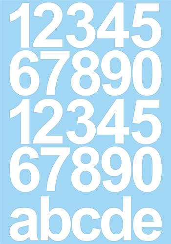 Weisse Zahlen Aufkleber Hausnummer/Mülltonne - 10cm Hoch - 25 KLEBEZAHLEN - Selbstklebende Ziffern und Nummern 0-9 und Buchstaben a-e - Ideal für den Außenbereich da Wasser und Wetterfest - Cheap-Us