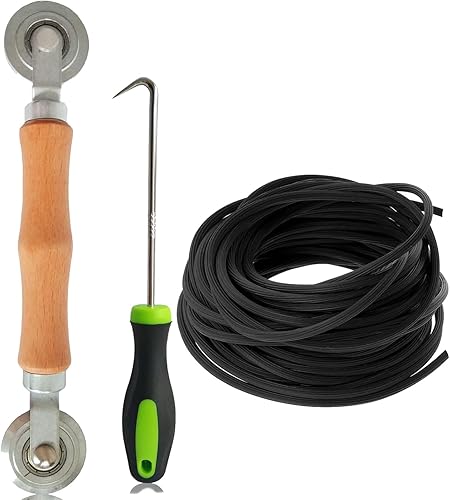Werkzeug Einzieher Einroller für Keder Fliegengitter, installieren Fliegengitter Ersatzteil, Doppelrad Dichtungseinroller mit 18M x 5mm Kederband Fliegengitter Insektenschutz Ersatzteil - Cheap-Us