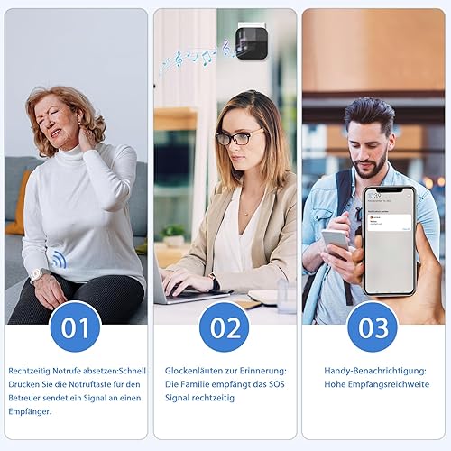 DAYTECH Notrufknopf für Senioren auf Handy, WiFi Tuya Smart Senioren Notfallknopf Alert System, Hausnotruf für ältere Patienten Behinderte,Kinder SOS Notruf(2 Schwarze Empfänger+1 Armband+2 Tasten) - Cheap-Us
