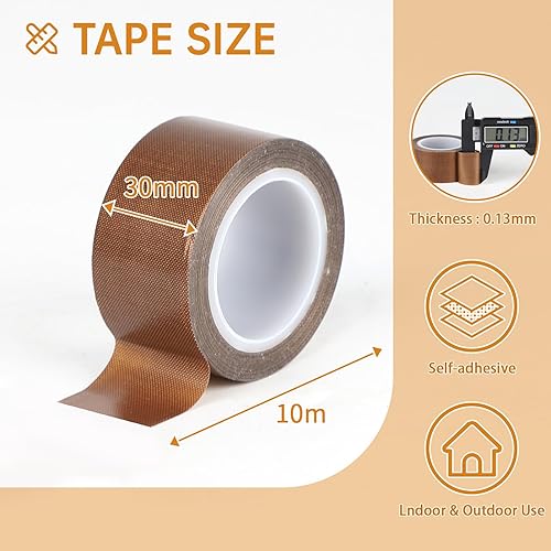 EXLECO Teflonband 50mm x 10m Teflon Klebeband Teflon Band PTFE Klebeband Hochtemperaturband Hitzebeständiges Klebeband bis 300℃ Glasgewebeband Vakuumierband für Vakuumiermaschine Impulsversiegeler - Cheap-Us