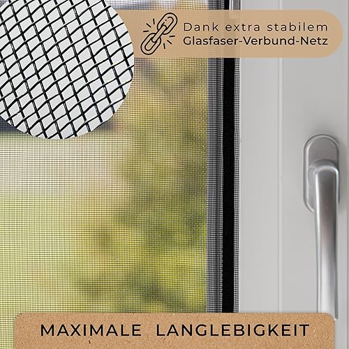 MÜCKENMEISTER® Fliegengitter Fenster (130x450cm, schwarz) aus Glasfaser - Fliegengitter zuschneidbar - Insektenschutz Fenster mit Klebestreifen - Fliegennetz Fenster - Mückennetz Fenster - Cheap-Us