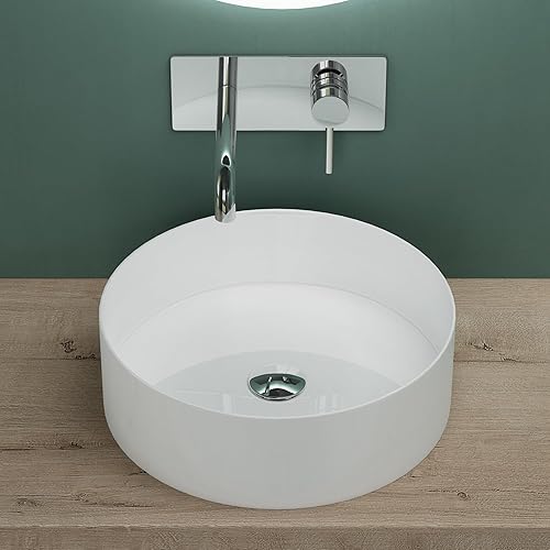 Mai & Mai Waschbecken Aufsatzwaschbecken BTH: 31x31x11cm Waschschale Rund Waschbecken aus Keramik Weiß mit Nano-Beschichtung Brüssel203 - Cheap-Us